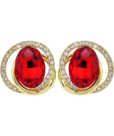 18k Gold Plated White Crystal Oval Zircon Double Circle Stud Earrings Red $9.17 Earrings