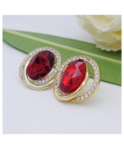 18k Gold Plated White Crystal Oval Zircon Double Circle Stud Earrings Red $9.17 Earrings