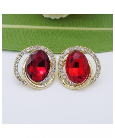 18k Gold Plated White Crystal Oval Zircon Double Circle Stud Earrings Red $9.17 Earrings