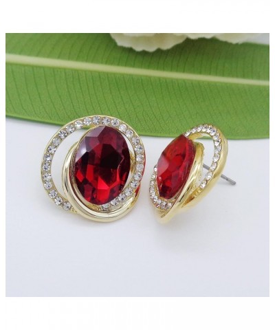 18k Gold Plated White Crystal Oval Zircon Double Circle Stud Earrings Red $9.17 Earrings