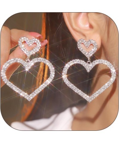 Valentines day earrings for Girlfriend Gifts Rhinestone Heart Earrings Dangle Earrings White Love Heart Earrings for Women Te...