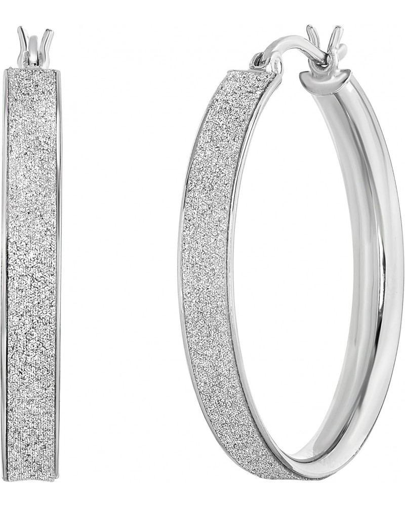 Sterling Silver Half-Round Tube Glitter Finish Shiny Hoop Earrings, 1.1 $18.00 Earrings