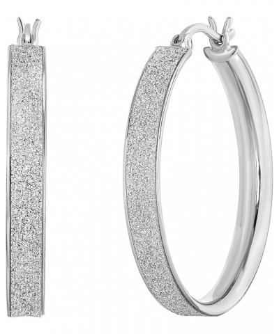 Sterling Silver Half-Round Tube Glitter Finish Shiny Hoop Earrings, 1.1 $18.00 Earrings