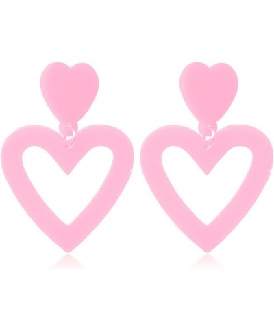 Double Heart Earings Pink Heart Earrings Dangle Heart Dangling Earrings for Women Double Love Heart Drop Valentine's Day Earr...