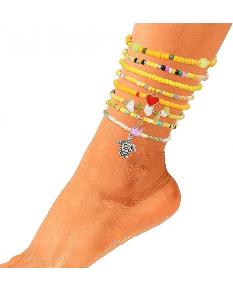 African Beads Anklet 8pcs Boho Beaded Ankle Bracelet Elastic Bead Foot Chain Jewelry for Women Girls Yellow $7.50 Anklets