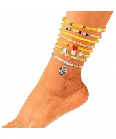 African Beads Anklet 8pcs Boho Beaded Ankle Bracelet Elastic Bead Foot Chain Jewelry for Women Girls Yellow $7.50 Anklets