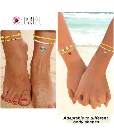 African Beads Anklet 8pcs Boho Beaded Ankle Bracelet Elastic Bead Foot Chain Jewelry for Women Girls Yellow $7.50 Anklets