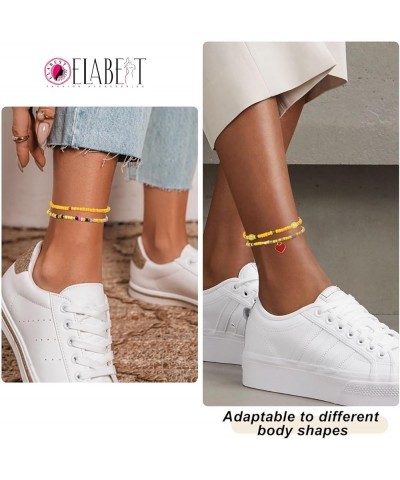 African Beads Anklet 8pcs Boho Beaded Ankle Bracelet Elastic Bead Foot Chain Jewelry for Women Girls Yellow $7.50 Anklets