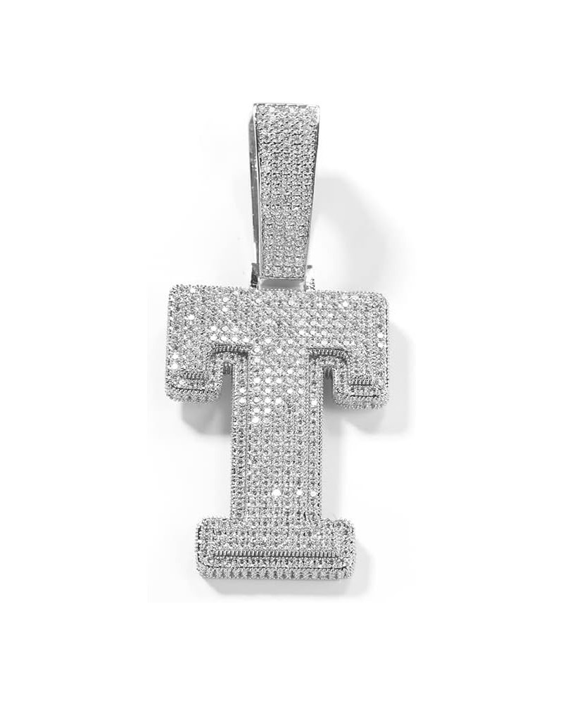 Big Iced Out Hip Hop Custom 14K White Gold Finish Simulated Diamond Bling Letter Name Initial Alphabet Pendant Charm Necklace...