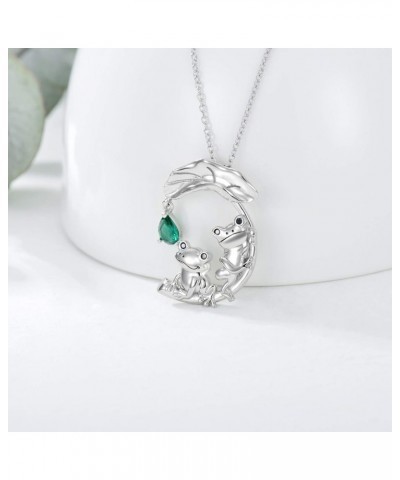 Frog Necklace Cute Animal Frog Lotus Leaf Necklace Sterling Silver Enamel Frog Jewelry Gift for Women Girl Frog 2 $18.04 Neck...