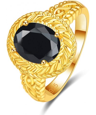 Yellow Gold Plated Created Black Spinel Ring for Women Black $4.71 Rings