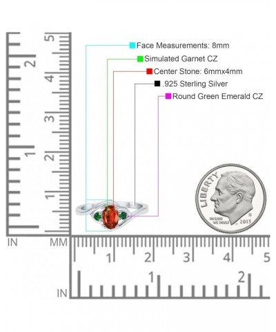 Three Stone Engagement Ring Oval Cut Round Simulated Green Emerald Cubic Zirconia 925 Sterling Silver Simulated Garnet CZ $11...