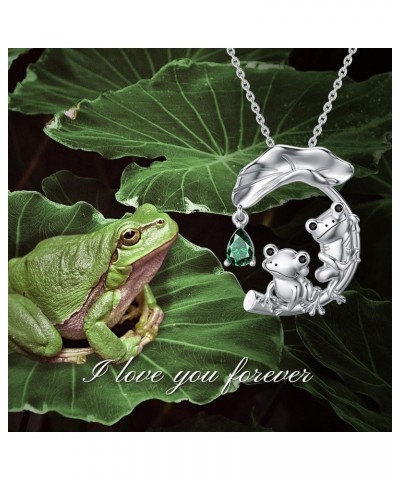 Frog Necklace Cute Animal Frog Lotus Leaf Necklace Sterling Silver Enamel Frog Jewelry Gift for Women Girl Frog 2 $18.04 Neck...