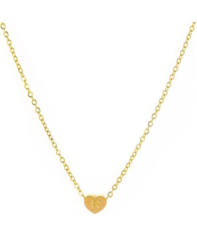 Tiny Gold Initial Heart Necklace-14K Gold Filled Handmade Dainty Personalized Letter Heart Choker Necklace Dainty Gold Neckla...