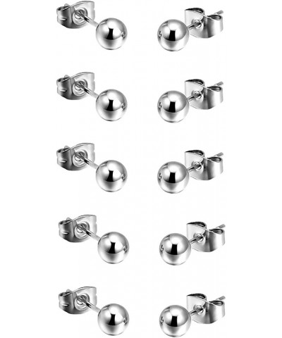 Women's Polished Round Ball Stud Earrings 5 Pairs Silver 4mm $6.00 Earrings