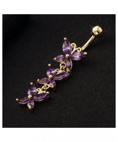 Fancy CZ Gemstone Triple Butterfly Surgical Steel with Solid Titanium Belly Button Ring Purple $9.88 Body Jewelry