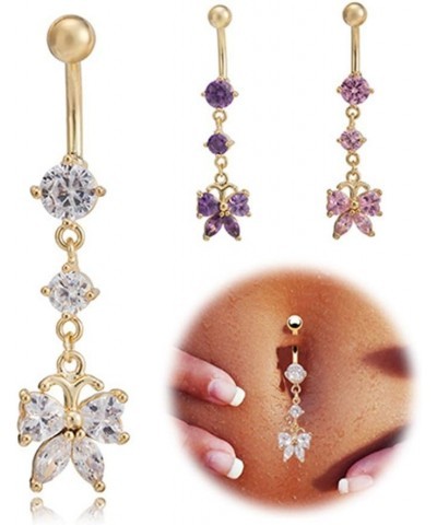 Fancy CZ Gemstone Triple Butterfly Surgical Steel with Solid Titanium Belly Button Ring Purple $9.88 Body Jewelry