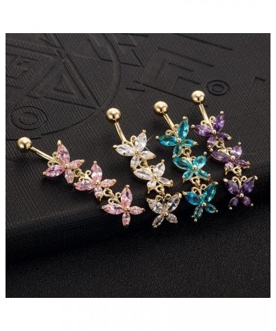 Fancy CZ Gemstone Triple Butterfly Surgical Steel with Solid Titanium Belly Button Ring Purple $9.88 Body Jewelry