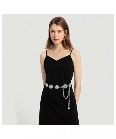 Hollow Round Decor Chain Belts for Women, Metal Waist Chain Plus Size for Her Dresses L: (Fit Waist 59in/150cm) Silver $8.24 ...