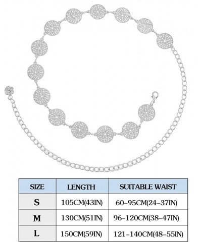 Hollow Round Decor Chain Belts for Women, Metal Waist Chain Plus Size for Her Dresses L: (Fit Waist 59in/150cm) Silver $8.24 ...