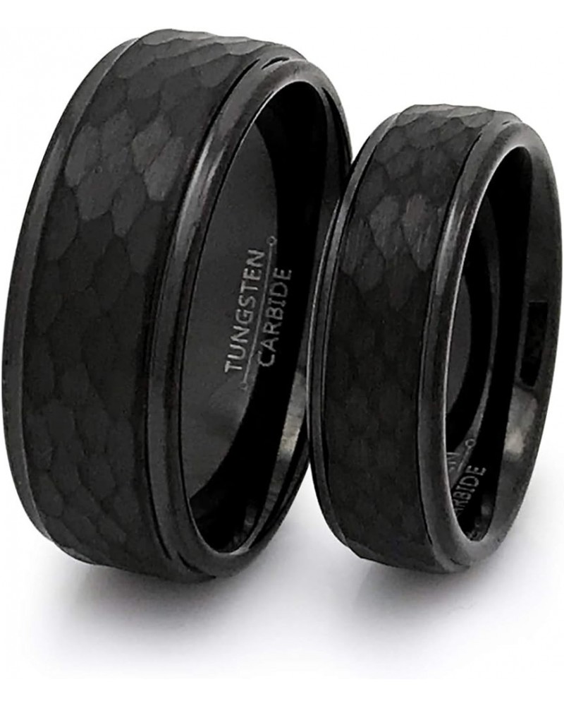 8mm/6mm His and Hers Black Tungsten Ring, Personalized Tungsten Rings, Hammered Tungsten Rings, Anniversary Rings TCR496 No I...