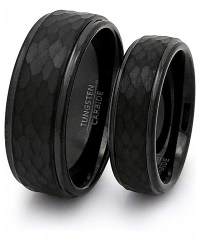 8mm/6mm His and Hers Black Tungsten Ring, Personalized Tungsten Rings, Hammered Tungsten Rings, Anniversary Rings TCR496 No I...