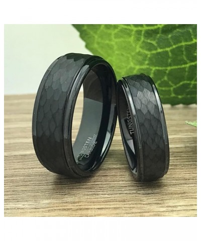 8mm/6mm His and Hers Black Tungsten Ring, Personalized Tungsten Rings, Hammered Tungsten Rings, Anniversary Rings TCR496 No I...