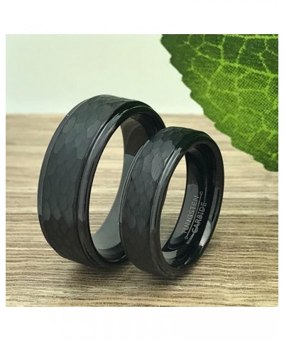 8mm/6mm His and Hers Black Tungsten Ring, Personalized Tungsten Rings, Hammered Tungsten Rings, Anniversary Rings TCR496 No I...