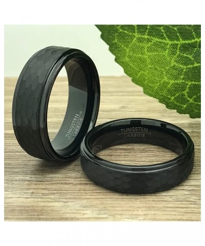 8mm/6mm His and Hers Black Tungsten Ring, Personalized Tungsten Rings, Hammered Tungsten Rings, Anniversary Rings TCR496 No I...