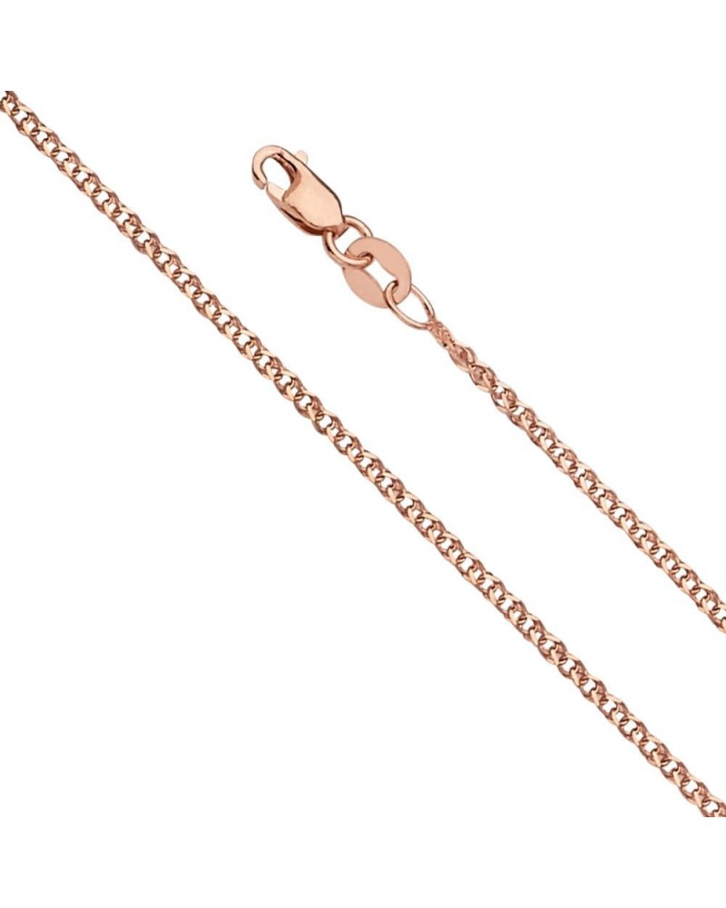 14k REAL Yellow OR White OR Rose/Pink Gold Solid 1.5mm Flat Open wheat Chain Necklace with Lobster Claw Clasp Rose Gold 16 In...