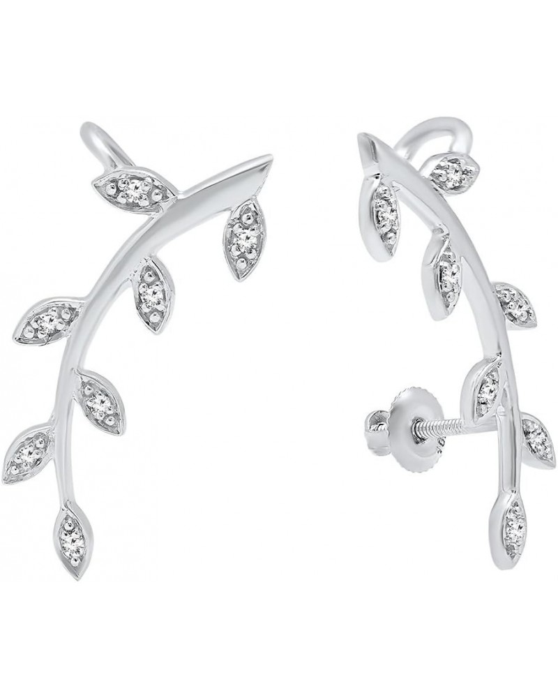 0.11 Carat (ctw) Round White Diamond Leaf Climber Screw Back Earrings for Women in 10K Gold White Gold Screw Back $119.35 Ear...