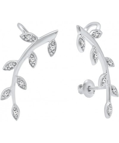 0.11 Carat (ctw) Round White Diamond Leaf Climber Screw Back Earrings for Women in 10K Gold White Gold Screw Back $119.35 Ear...