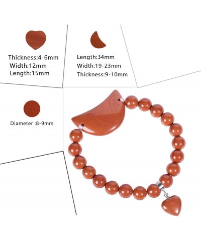 Crystal Bracelet for Women Healing Stone Bracelet 8mm Beads Energy Heart Charm Jewelry Moon & Red Jasper $10.35 Bracelets