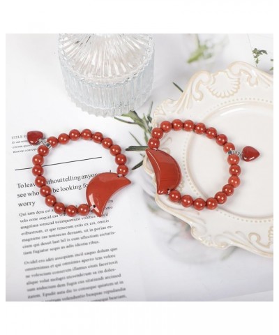 Crystal Bracelet for Women Healing Stone Bracelet 8mm Beads Energy Heart Charm Jewelry Moon & Red Jasper $10.35 Bracelets