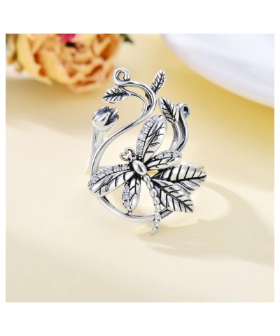 Gothic Style Vintage Sunflower Violet Dragonfly Open Ring Sterling Silver Family Birth Flowers Butterfly Party Rings for Wome...