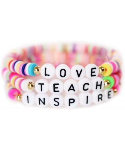 3/4Pcs Clay Teacher Appreciation Gifts Bracelet Set for Women Love Apple Teach Inspire Beaded Teacher Bracelets Appreciation ...