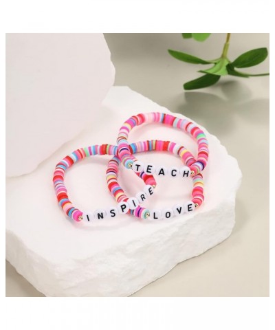 3/4Pcs Clay Teacher Appreciation Gifts Bracelet Set for Women Love Apple Teach Inspire Beaded Teacher Bracelets Appreciation ...