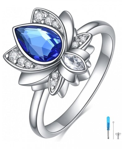 Lotus Urn Ring Jewelry for Ashes for Women Sterling Silver with Sapphire Blue Crystal 8 Urn Ring $16.68 Rings