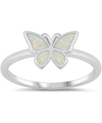 CHOOSE YOUR COLOR Sterling Silver Butterfly Ring White (Simulated Opal) $14.66 Rings