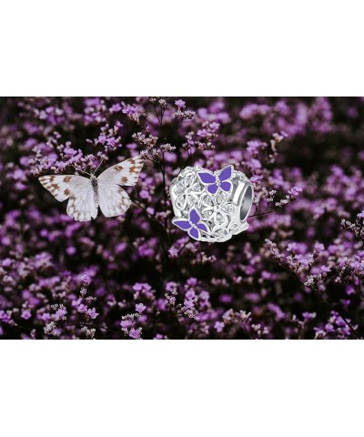 Butterfly Flower Heart Charm Bead for Women Girl Bracelets Grandma Mother Sister Best Friends Birthday Gifts Purple $7.91 Bra...