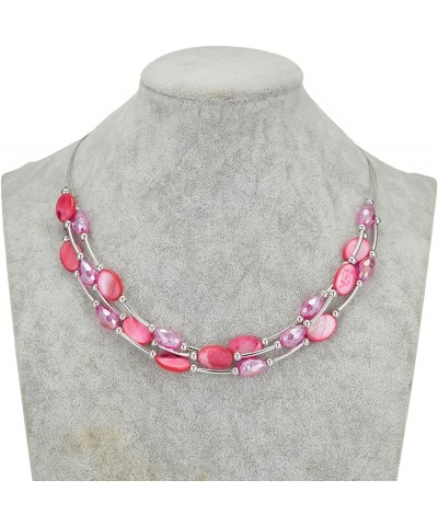 Crystal Layered Statement Necklace For Women - Choker Necklace with Chunky Silver Chain, Birthday Gifts For Women 13-Hot pink...