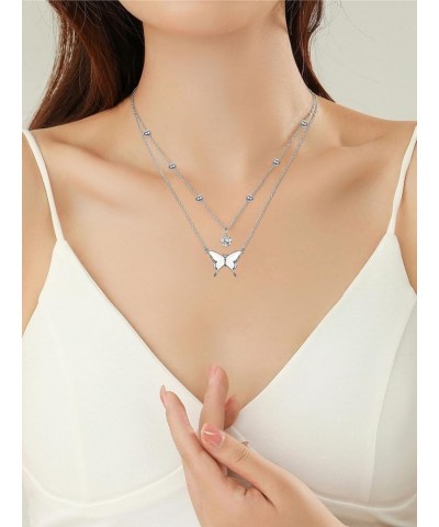 Butterfly/Dragonfly Necklace for Women 925 Sterling Silver, Silver Layered Butterfly/Dragonfly Heart Pendant Necklace Birthda...