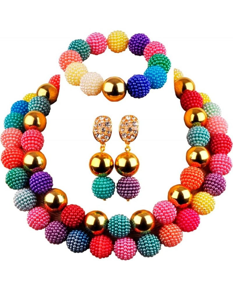 Nigerian Wedding African Beads Red Jewelry Sets for Women Simulated Pearl Necklace and Earrings Multicolor $18.54 Jewelry Sets