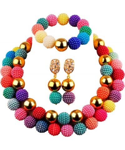 Nigerian Wedding African Beads Red Jewelry Sets for Women Simulated Pearl Necklace and Earrings Multicolor $18.54 Jewelry Sets