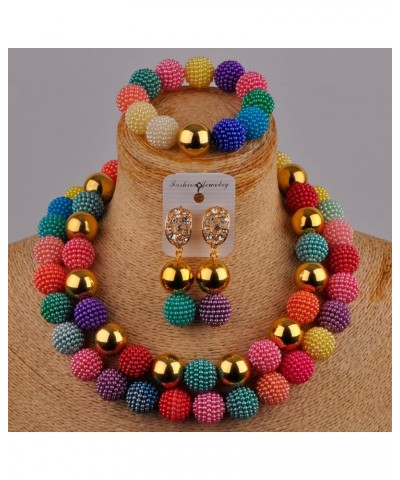 Nigerian Wedding African Beads Red Jewelry Sets for Women Simulated Pearl Necklace and Earrings Multicolor $18.54 Jewelry Sets