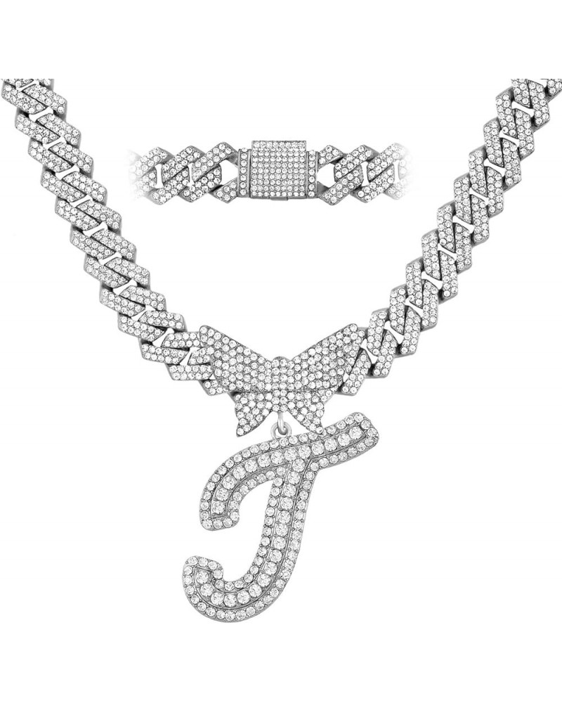 Cuban Link Chain for Women Cursive Silver Initial 14MM Diamond Prong Cuban Chain Hip Hop Iced Out Chain Necklace Butterfly In...