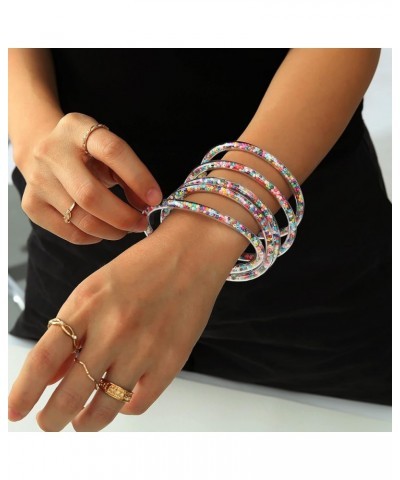 Glitter Jelly Bangles Bracelets Set Filled Jelly Silicone Bracelet Sparkling Fashion Bangle Bracelet for Women and Girls Bead...