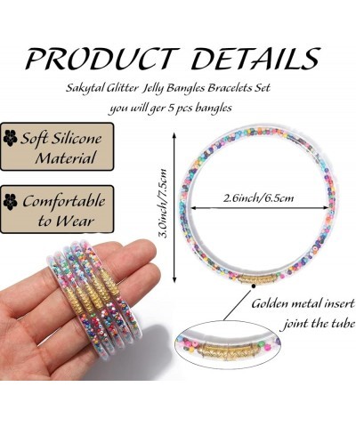 Glitter Jelly Bangles Bracelets Set Filled Jelly Silicone Bracelet Sparkling Fashion Bangle Bracelet for Women and Girls Bead...