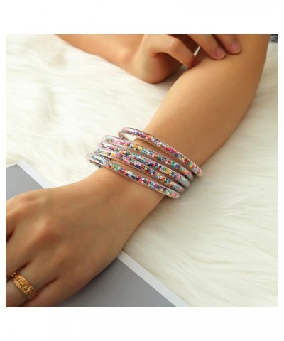 Glitter Jelly Bangles Bracelets Set Filled Jelly Silicone Bracelet Sparkling Fashion Bangle Bracelet for Women and Girls Bead...