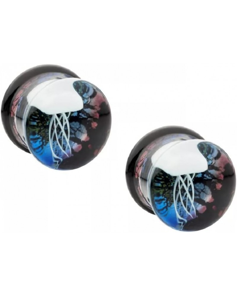 Glass White Floating Jellyfish Double Flared Plugs, Sold As Pair 14mm (9/16") $9.29 Body Jewelry